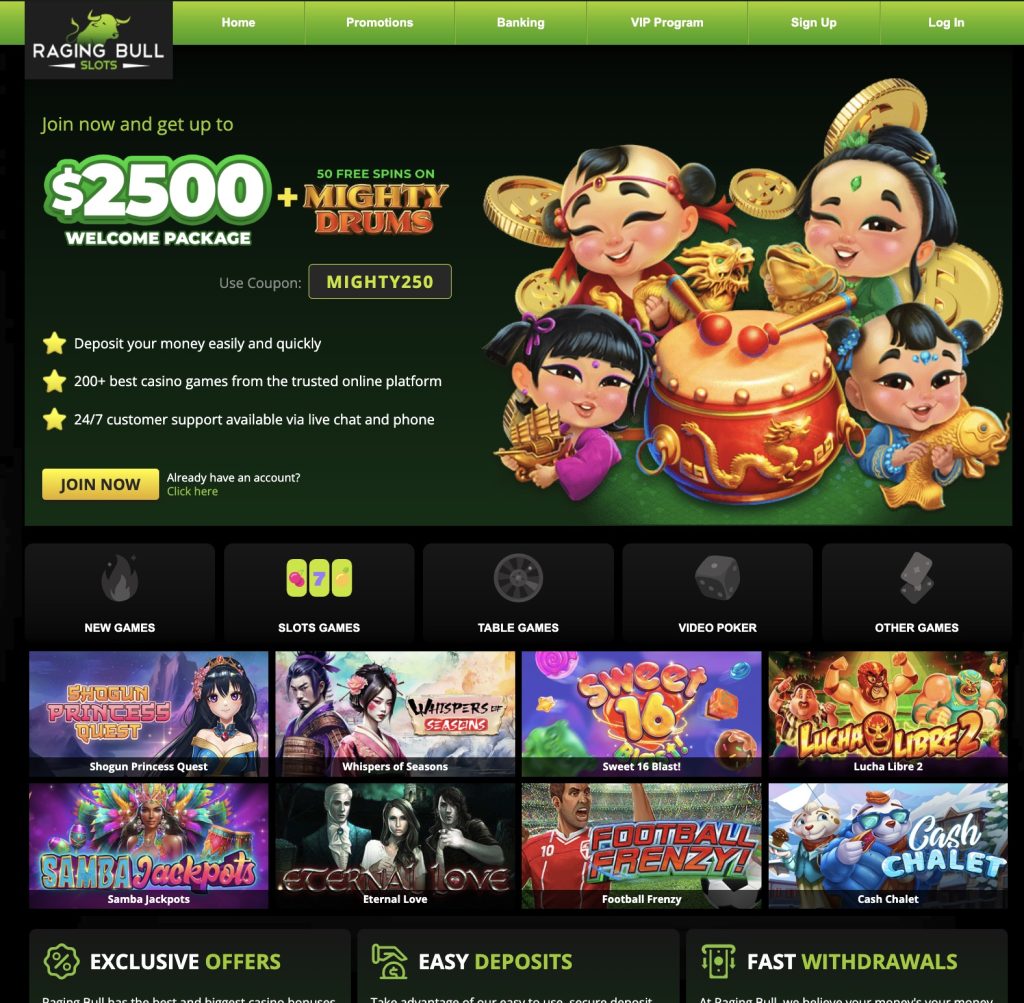 Raging Bull Slots Casino Fast Withdrawals